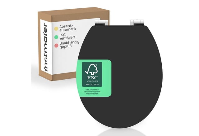 instmaier WC-Sitz Gaia Holz Toilettendeckel, schwarz matt, mit doppelter Absenkautomatik