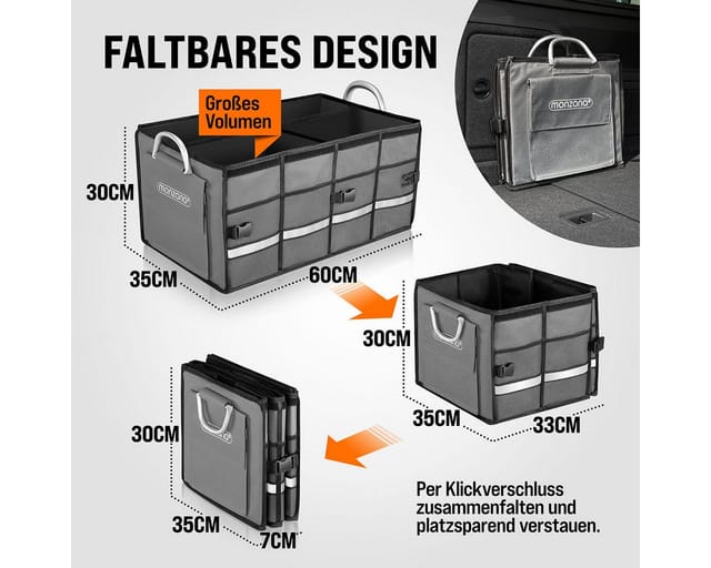 monzana Faltbox (1 St), Kofferraumtasche mit Deckel 65L Trennwände wasserdicht Auto Organizer