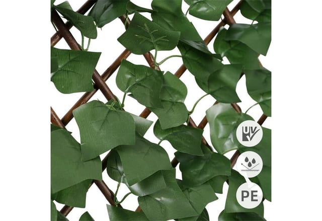 Sekey Weidenzaun Sichtschutzzaun mit Efeu Weidenmatte Sichtschutz Balkon ohne Bohren, Ausziehbare Sichtschutzhecke Windschutz Blätter Zaun Kunstpflanzen