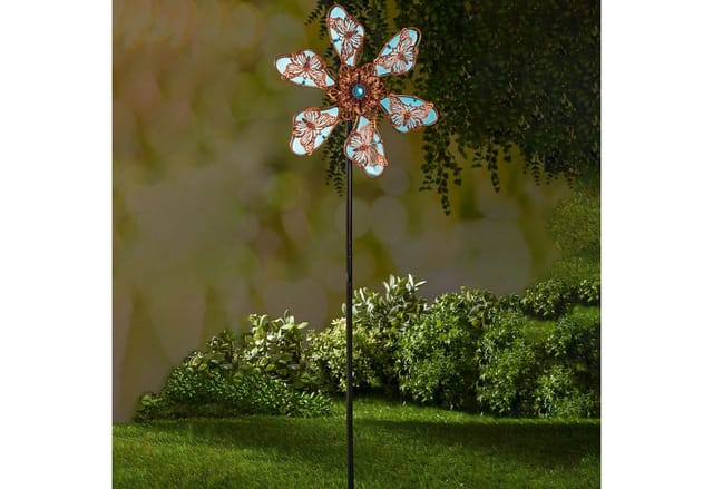 Spetebo Deko-Windrad Metall Windblume phosphoreszierend - H 80 cm (Stück, 1 St., Windrad), Deko Gartenstecker Windrad Windmühle selbstleuchtend