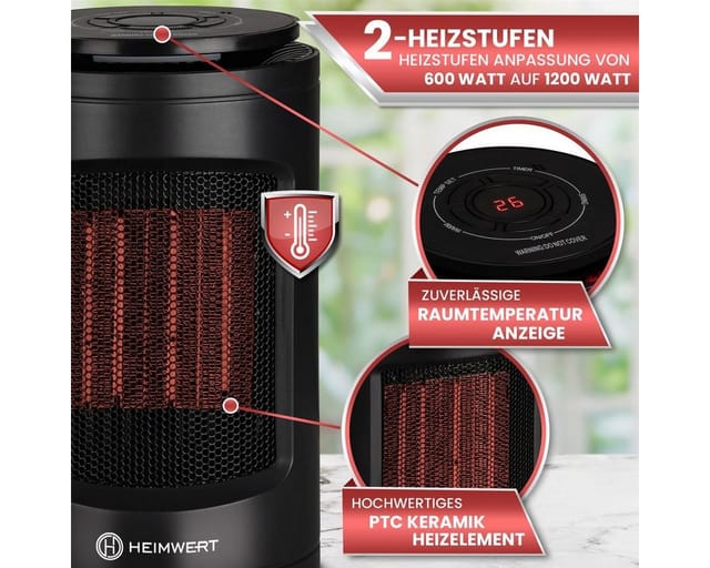 HEIMWERT Infrarotstrahler Heizlüfter 1200Watt Schnellheizer Heizer, 1200 W