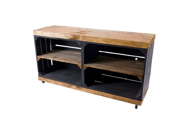 Kistenkolli Altes Land Allzweckkiste Sitzbank schwarz mit Sitzfläche aus dicken Holzplanken Palisandert (Spar-Set, 1er Set)