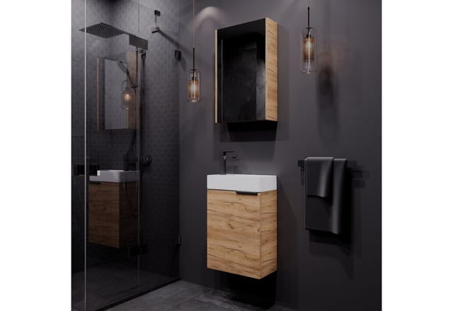 Planetmöbel Badmöbel-Set Badmöbel-Set, (Waschbecken mit Unterschrank, 3-St., Spiegelschrank Bad), Badmöbel, Breite 40 cm, Soft-Close-Funktion