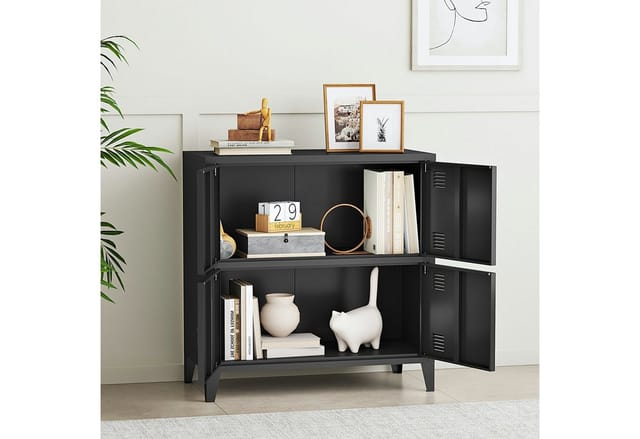 en.casa Mehrzweckschrank »Hamina« Büroschrank mit 4 Türen 80x40x82 cm Schwarz