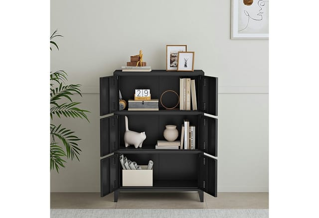 en.casa Mehrzweckschrank »Hamina« Büroschrank mit 6 Türen 80x140x113 cm Schwarz
