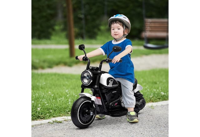 HOMCOM Elektro-Kindermotorrad mit 2 abnehmbaren Stützrädern, 3 km/h, Belastbarkeit 25 kg, (1-tlg), für 1,5-3 Jahre Kinder, weiß, 76 x 42 x 57 cm