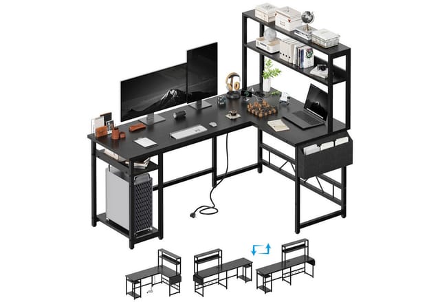 Furnicopia Eckschreibtisch Schreibtisch mit LED und USB L-förmiger Computertisch 160CM (Mit großem Ablagefach, USB-Ladeanschluss und Steckdose)
