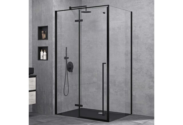 doporro Eckdusche Duschkabine Duschabtrennung schwarz ESG-Glas mit Nano H:195cm Rav64, BxT: 100x80 cm, Einscheibensicherheitsglas, ebenerdiger Einbau möglich