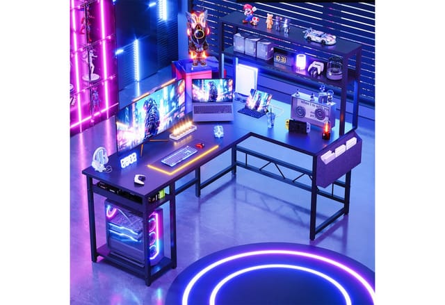 HOMALL Gamingtisch Schreibtisch mit USB L-förmiger Ecktisch 155cm (Mit großem Ablagefach, USB-Ladeanschluss und Steckdose)