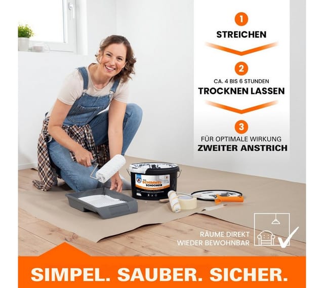 Tonis SCHIMMELSCHOCK Wandfarbe Anti-Schimmel-Farbe 4,5 Liter, Schimmelblocker mit Langzeitwirkung, Wandfarbe für ca. 18m2, langfristiger Schimmel-Stopp