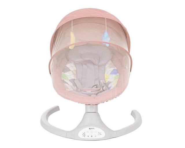 AUDEW Babywippe elektrische Babyschaukel Bluetooth Musik, mit Schwung in 5 Geschwindigkeiten, Moskitonetz, Fernbedienung max.9kg