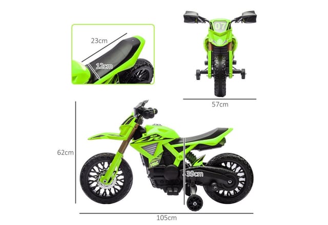 AIYAPLAY Elektro-Kindermotorrad 6V, mit Stützrädern, Hupe und Startgeräusch, Belastbarkeit 30 kg, (1-tlg), 3 km,h, für 3-8 Jahre Kinder, max. 30 kg, Grün