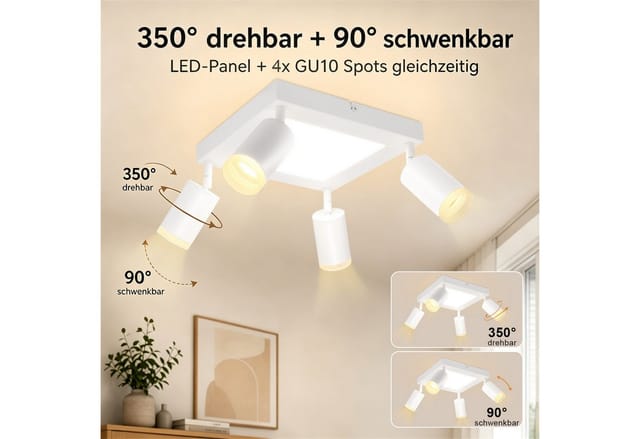 Nettlife Deckenstrahler 1/2/3/4 Flammig GU10 Modern Schwarze Deckenlampe Schwenkbar 350°, LED wechselbar, Warmweiß, Schwenkbar Flurlampe Metall für Schlafzimmer Küche Büro