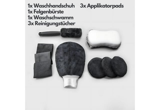 HS.SUPPLY Waschhandschuh Autopflege Set, Auto Waschset, Detailing Set für die Fahrzeugpflege, (Komplett Set), 9 teiliges Fahrzeugpflege-Set, Start in die Fahrzeugpflege