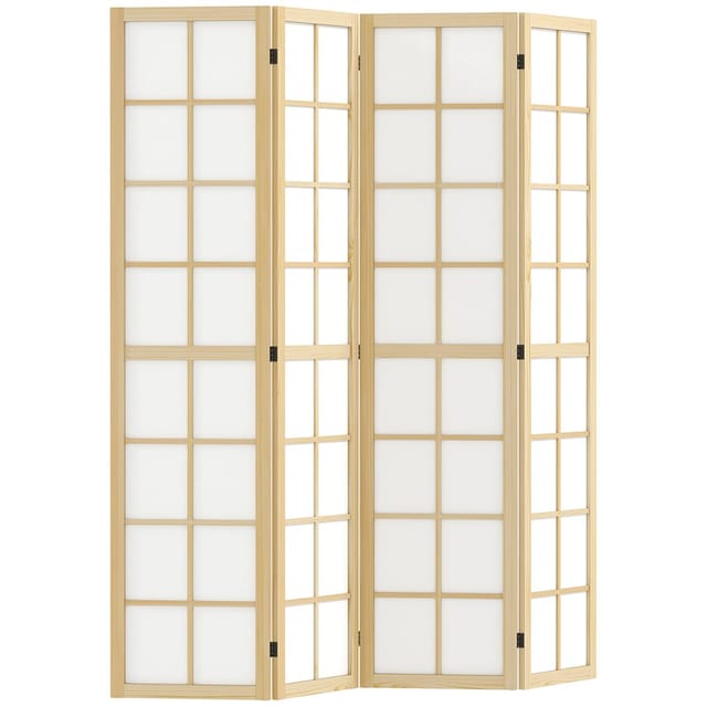 HOMCOM Paravent 4-teilig 160 x 170 cm Trennwand Raumteiler (Sichtschutz, 1 St), Stellwand für Wohnzimmer Natur
