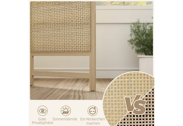 HOMCOM Paravent 3-teilig 135 x 180 cm Raumtrenner aus PP Rattan (Raumteiler, 1 St., Trennwand), für Wohnzimmer, Schlafzimmer, Naturholz