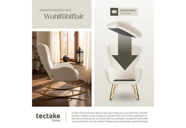 tectake Schaukelstuhl Relaxsessel Swing mit Stahlkufen und dicker Polsterung (Set, 1 St), Abnehmbares, extradickes Sitzpolster mit waschbarem Bezug
