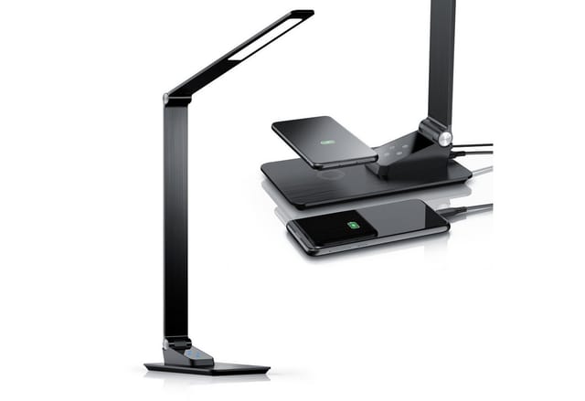 Brandson Schreibtischlampe Metall-Design, kabelloses Laden, USB Ladeanschluss, wireless Charging, Dimmfunktion, Farbwechsel, mehrere Helligkeitsstufen, LED fest integriert, warmweiß, neutralweiß, tageslichtweiß, LED Tischlampe, 500 Lumen, 66 SMD LED