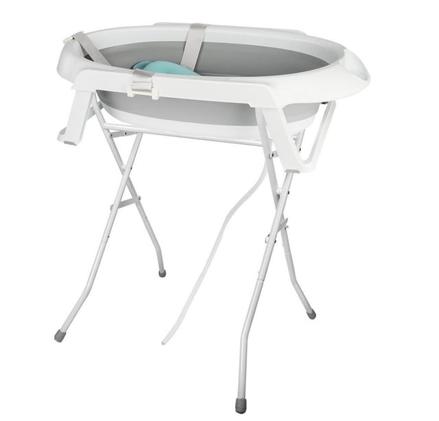 JEOBEST Babybadewanne Baby Badewanne mit Gestell, Baby Wanne mit Badematte, Faltbare, (Baby Pflegeset für Neugeborene), Babywanne, Sitz, Ständer, Abfluss