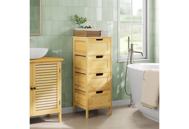 EUGAD Badkommode (1 St), Badschrank Bambus, mit 4 Schubladen, 30x80x30 cm
