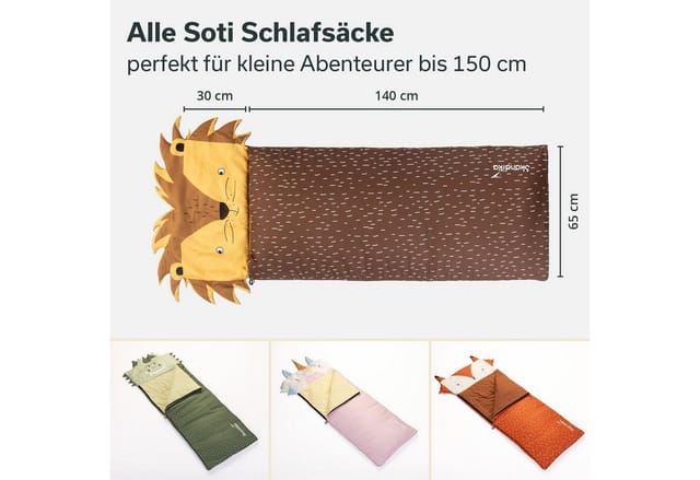 Skandika Schlafsack Soti, Schlafsack für Kinder bis 150 cm, buntes Design Löwe, mit Baumwolle, maschinenwaschbar, Kinderschlafsäcke, Kuschelschlafsack