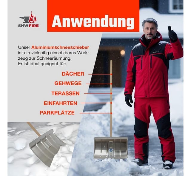 SHW Schneeschieber SHW Schneeschieber-Aluminium mit Aluminiumkante und Holzstiel
