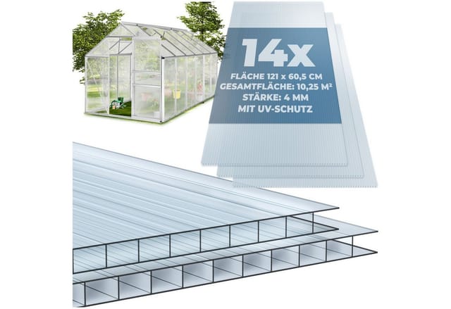 tectake Doppelstegplatte 14er Set Doppelstegplatten, 0,4 mm, (14-St), 10,24 m² Gesamtfläche, individuell zuschneidbar
