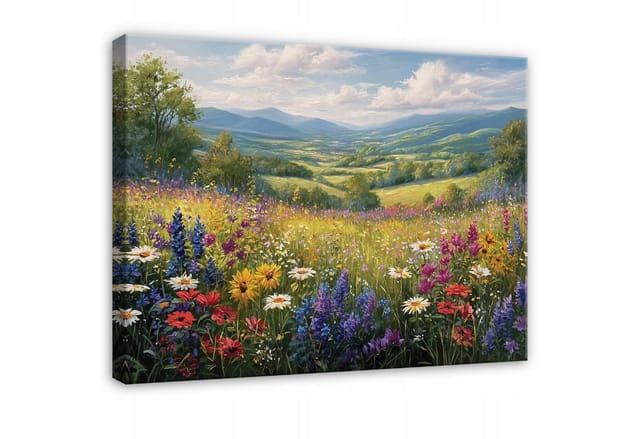 Wallarena Leinwandbild Blumen Bunte Feld Modern Wandbilder Wand Deko XXL Bilder, Landschaft - Natur (groß Bilder Wohnzimmer Schlafzimmer Einteilig, 1 St), Bilder Klein Wohnzimmer Schlafzimmer Küche Wandbild Wand Deko 40x30