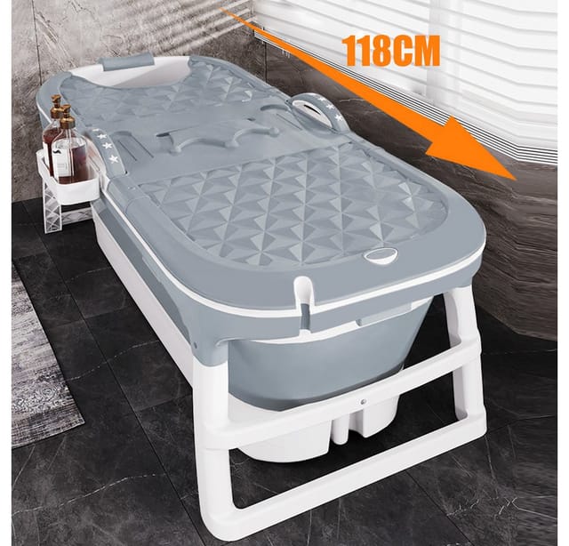 JEOBEST Badewanne Faltbare Badewanne Erwachsene 118x60x53cm Seifenkorb, Massage-Schweiß-Dampfbadewanne mit Deckel,Blau