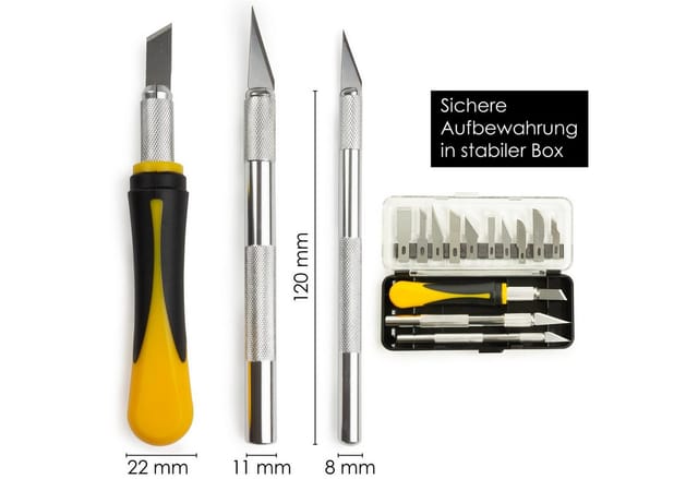 OfficeTree Bastelmesser Bastelmesser mit 3 Griffen und 13 Klingen, (Set, 16 St., 16-teilig)