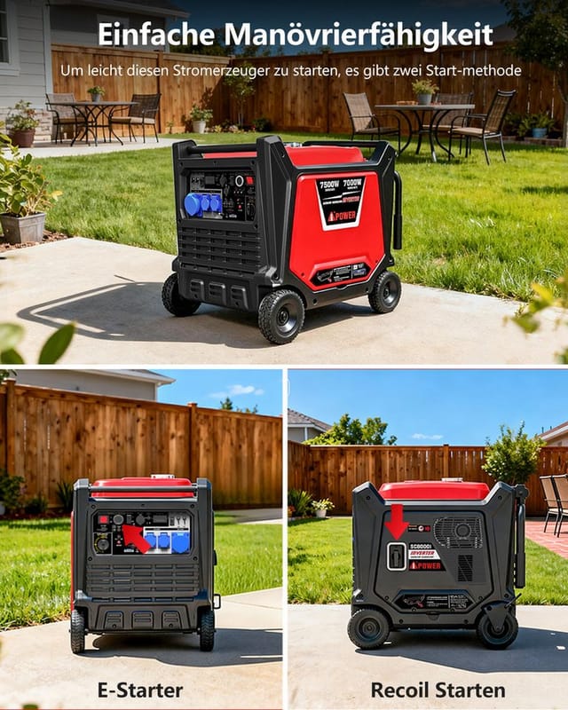A-iPower Stromerzeuger SC8000i, 7,5 in kW, (Benzin Stromgenerator Generator Notstromaggregat 4-Takt Motor Stromerzeuger Leise ATS Verfürgbar), mit 230V 16A / 32A Steckdosen