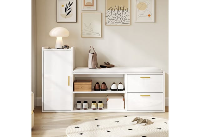 STILVORA Schuhschrank mit Schubladen,Schuhregal Aufwahrungsschrank Hochglanz mit Sitzbank (Schuhregal, 1-St., 2 Schubladen, 1 Schrank) Sitzbänke mit gepolsterter und Stauraum