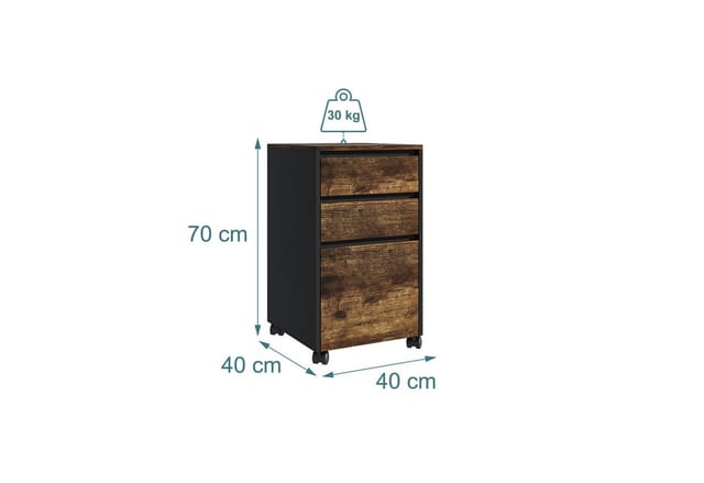 relaxdays Rollcontainer mit 3 Schublade, Industrial-Schwarz