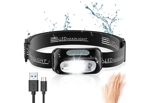 TUWENA LED Stirnlampe LED Wiederaufladbar mit Bewegungssensor & 4 Lichtmodi IPX6 Wasserdicht
