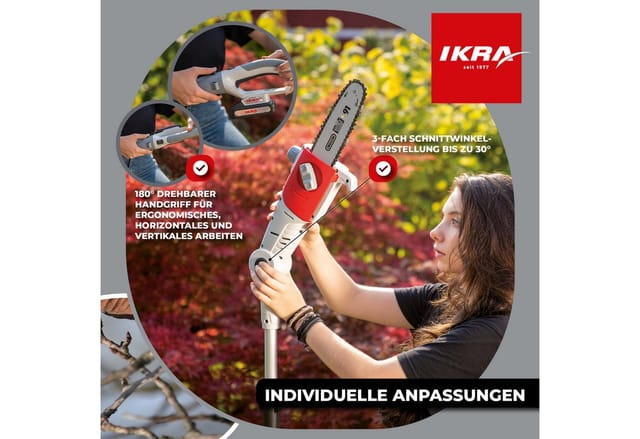 ikra GmbH Akku-Hochentaster ICPS 2020, bis 4 m Arbeitshöhe, (inkl. Akku & Ladegerät), 20 cm Sägelänge, bis 4m Arbeitshöhe, inkl. Ersatzkette