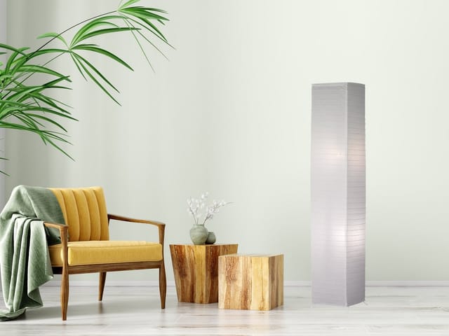 Reality Leuchten LED Stehlampe, LED wechselbar, Warmweiß, stylische klein-e Lichtsäule Lampenschirm Papier-lampe Weiß Höhe 123cm
