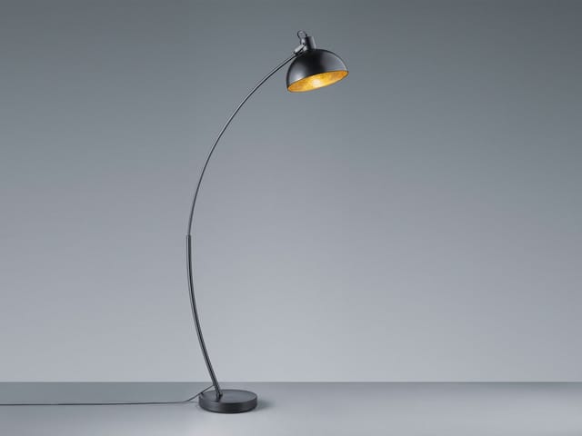 Reality Leuchten LED Bogenlampe, LED wechselbar, Warmweiß, Designklassiker Bogen-Stehlampe ge-bogen Esstisch Schwarz Gold H 155cm
