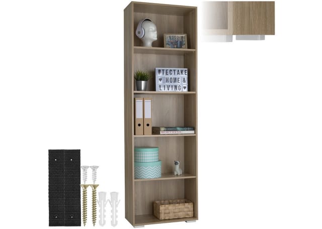 tectake Bücherregal Lexi, Holzregal Lexi 1-tlg., bodenschonende Kunststofffüße, vielseitig verwendbar, mit Kippschutz