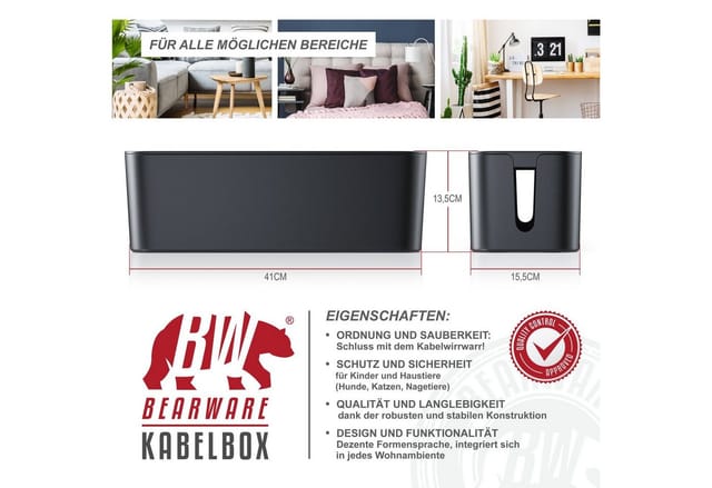 BEARWARE Kabelbox, (1-tlg), Kabel Box mit Gummifüßen - Kabelmanagement / dezente Optik / Ladebox