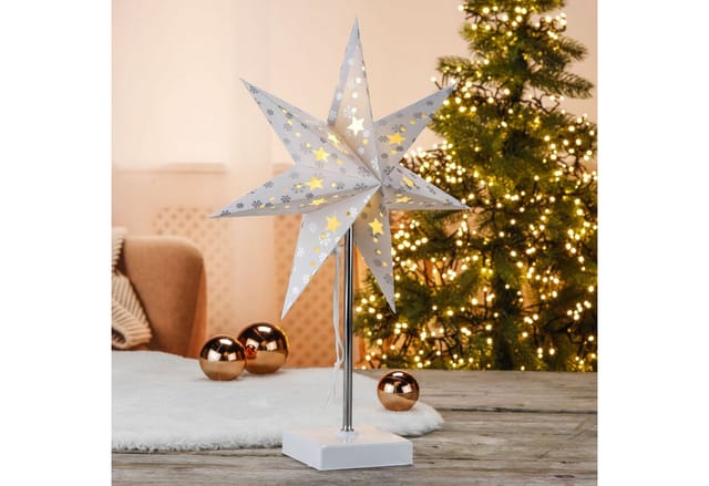 bonsport LED Stern Papierstern mit Schneeflocken und Standfuß