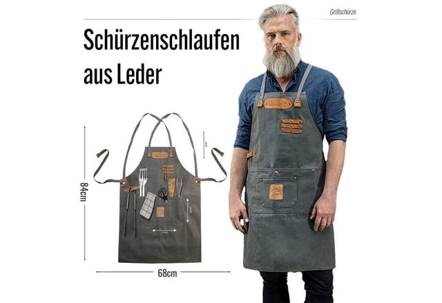 BLACK FOREST FOX Grillschürze Canvas Arbeitsschürze, Grillschürze BBQ Kochschürze Art Grau, ART Grau