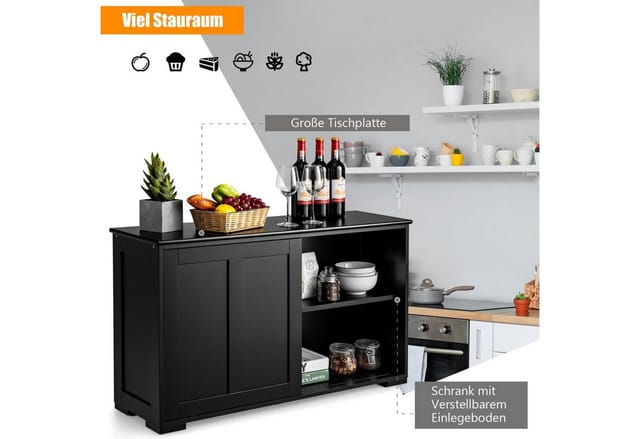 COSTWAY Sideboard, mit Schiebetüren, höhenverstellbarer Ablage, 107x33x60cm