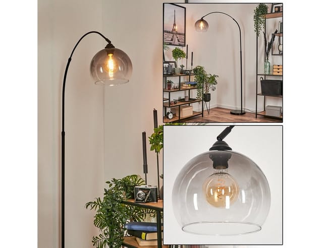hofstein Stehlampe Stehlampe aus Metall/Glas/Marmor in Schwarz/Rauchfarben/Klar, ohne Leuchtmittel, verstellbare Bogenlampe Ø24,5cm Marmor-Fuß, 1xE27, ohne Leuchtmittel
