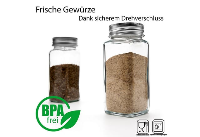BigDean Gewürzbehälter 12er Set Gewürzgläser eckig luftdichte Gewürzdosen, Glas, (Set, 12-tlg., Gewürzgläser), Kräuterglas, Gewürzglas, Lebensmittelecht, BPA-Frei, Aromaneutral