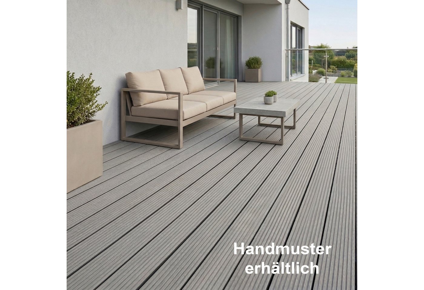 Woodstore24 Terrassendielen WoodoRhodos WPC Diele für Terrasse und Balkon mit Clipsystem, (Bodenbelag Komplettset mit Unterkonstruktion, Clip-Befestigung, 2,4m L x 12cm B x 2cm Stärke, in grau, anthrazit oder braun), Holzoptik, Klicksystem, Außenbereich, Gastronomie geeignet, wetterfest Bild 2