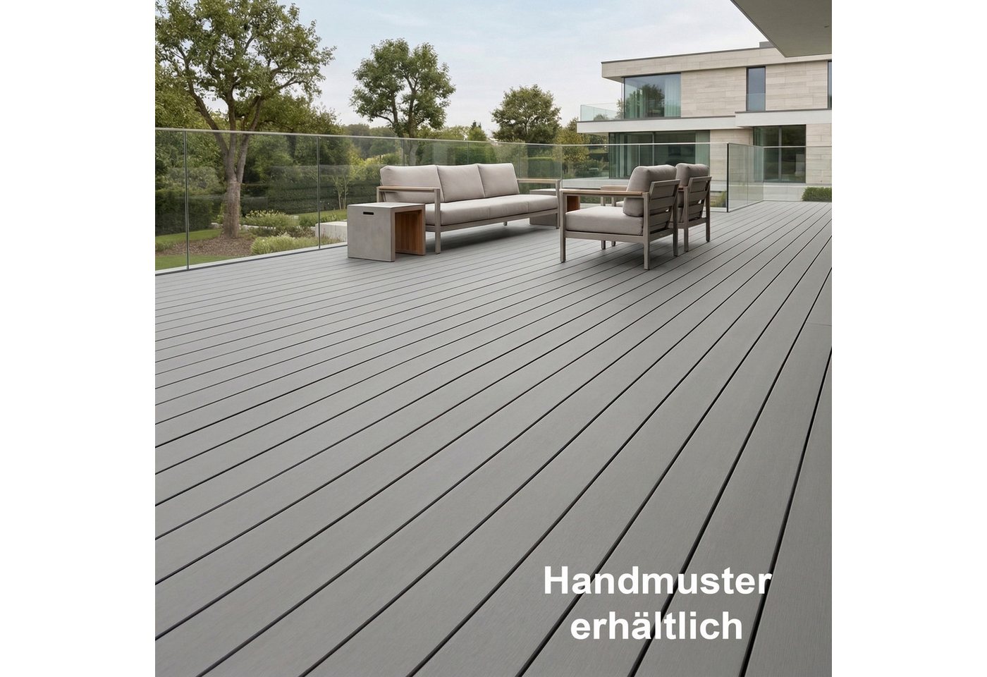 Woodstore24 Terrassendielen WoodoRhodos WPC Diele für Terrasse und Balkon mit Clipsystem, (Bodenbelag Komplettset mit Unterkonstruktion, Clip-Befestigung, 2,4m L x 12cm B x 2cm Stärke, in grau, anthrazit oder braun), Holzoptik, Klicksystem, Außenbereich, Gastronomie geeignet, wetterfest Bild 3