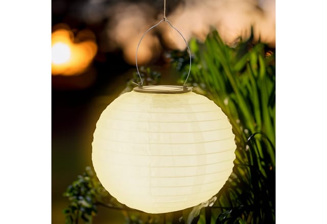 Spetebo LED Gartenleuchte LED Solar Lampion aus Nylon - Set, Einschaltautomatik, LED, warm weiß, Garten Deko Beleuchtung warm weiß