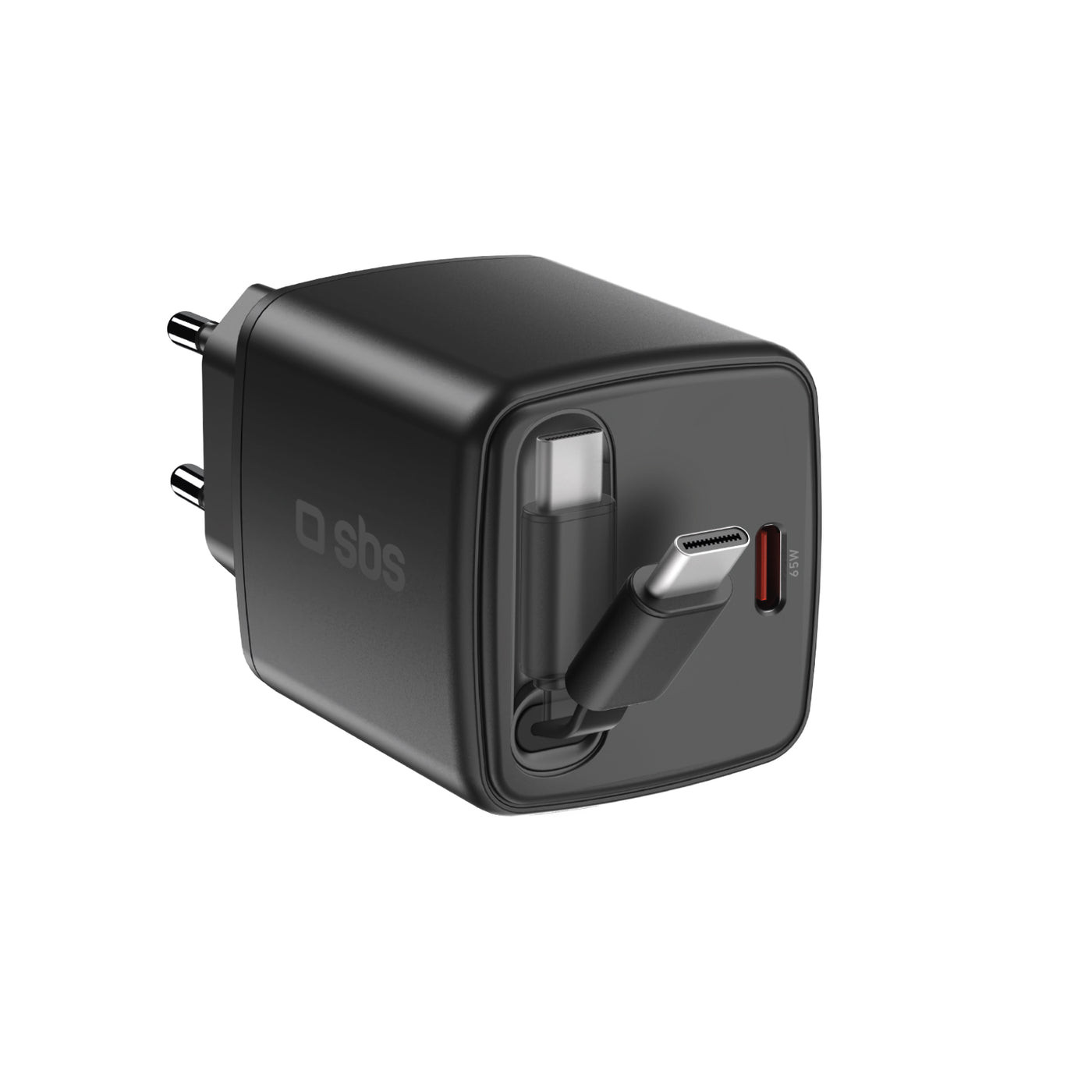 Sbs 65w Usb-c Gan-wandladegerät Mit Einziehbarem Kabel, Schwarz