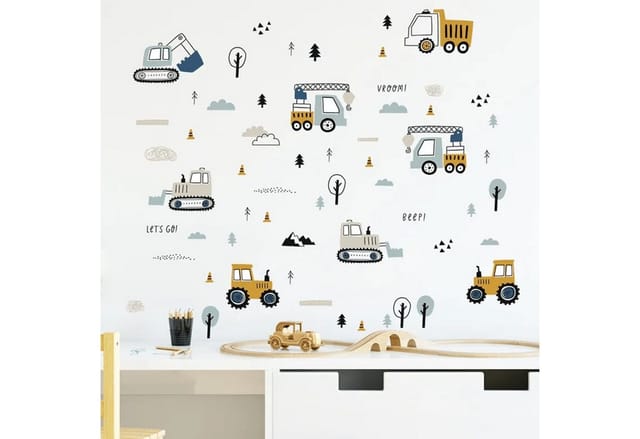 Montegoni Wandtattoo Kinder Wandsticker BR459-1 (Bagger Kran Muldenkipper Baum, Wandaufkleber Deko für Kinderzimmer), Kindergarten Home Dekoration,wasserdichte abnehmbare