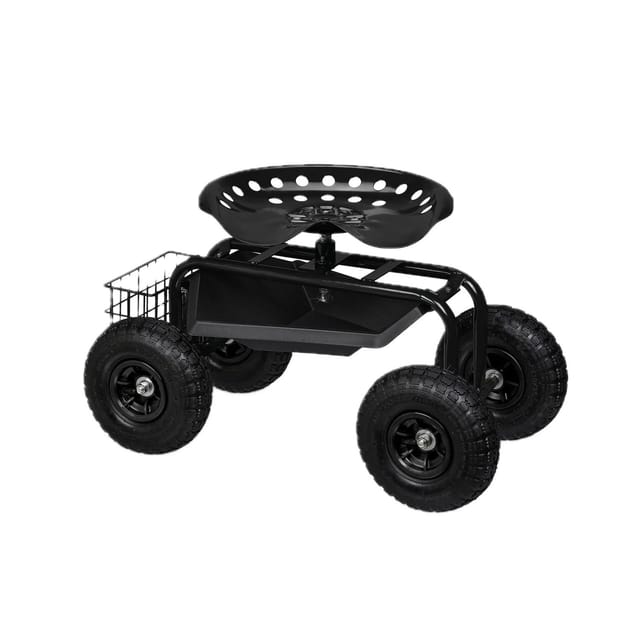 relaxdays Rollsitz Fahrbarer Gartensitz mit Stauraum, schwarz